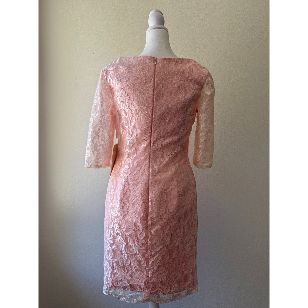 Mingda's Dress Womens Size M Pink Lace Sheath Midi Ruched Elegant Party Wedding - Picture 3 of 14